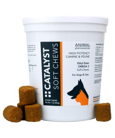 Animal Pharmaceuticals Catalyst+ Omega 3 Fish Oil for Dogs & Cats - Allergy & Shedding Supplement - Dog Dry Skin and Coat Support - Low-Allergen Cheese Flavor Soft Chews - 60 ct