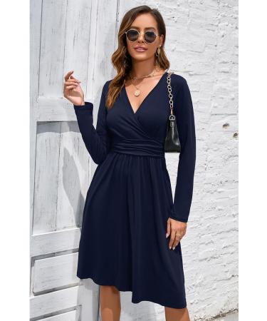 Ouges Women's Spring Casual Midi Dress with Long Sleeve and Pockets - XL Navy - Buy Online on SooperMarket.com