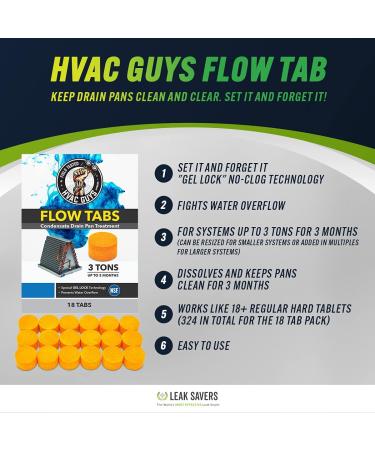 HVAC Guys Flow Tabs - 18 Pack with Gel Lock Technology | Prevents Overflow & Keeps Drain Pans Clean | 1 Tab 18 Regular Tablets | Lasts up to 3 Months | Made in the USA - Buy Online on SooperMarket.com