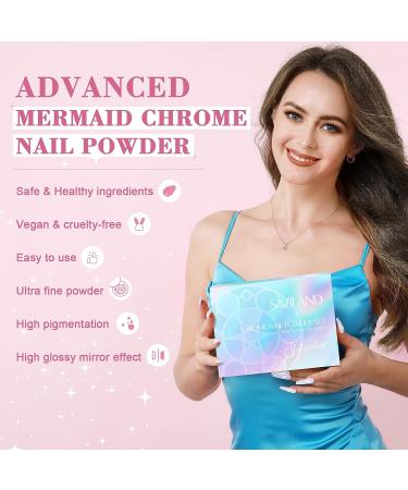 Saviland Mermaid Chrome Nail Powder Set - 12PCS White Pearl & Aurora Metallic Gold Powder for Gel Nails - Pearlescent Glitter Pigment for Nail Decoration - Buy Online on SooperMarket.com