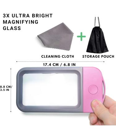 VOCA 3X Large Rectangle Magnifying Glass with Light and 10 LEDs - Pink - Buy Online on SooperMarket.com