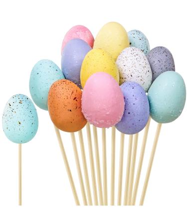 12 Pcs Easter Picks Faux Foam Easter Egg Picks Decorative Pastel Speckled Easter Egg Stems 10.6 Tall for Spring Easter Basket Bouquets Floral Arrangement Centerpiece Wreath