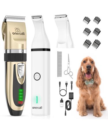 oneisall Dog Clippers and Dog Paw Trimmer 2 in 1 Kit Low Noise Dog Grooming Kit Cordless Pet Clippers Shaver Trimmer for Dogs Cats