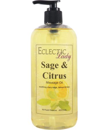 Sage And Citrus Massage Oil 16 oz With Sweet Almond Oil and Jojoba Oil Preservative Free Perfect for Aromatherapy and Relaxation 16 Ounce