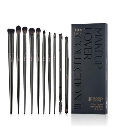 Eyeshadow Brush Set Jessup Eye Makeup Brushes Professional 10Pcs Blending Brush Eye Shadow Liner Brush Crease Brush Duo-end Brow Brush Elegant Black T337
