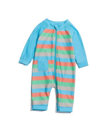 BONVERANO Baby Boys Swimsuit Toddler Bathing Suit Full-Length Zipper One Piece Swimwear with UPF 50+ Sun Protection 12 Months Blue / Grey