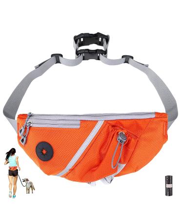 Hands Free Dog Leash with Waist Belt for Jogging Running Walking Waist Bag Pack Women Men Phone Keys Money Holder (Orange)