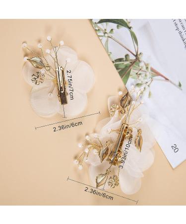 2pcs White Flower Hair Clip with Pearl Wedding Hair Comb - Bridal Hair Accessory for Bride, Bridesmaid, Women, Mother, Girl - Valentine's Day Gift - Buy Online on SooperMarket.com