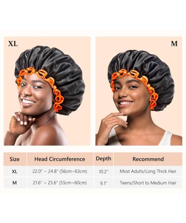 Mikimini Black Shower Hoods 2-Pack | Double-Layer Waterproof Bathing Hair Cap | Soft & Comfortable PEVA | Cute Stretchy Medium Size Black & Orange - Buy Online on SooperMarket.com