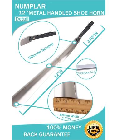 12 Long Metal Shoe Horn for Men, Women, Kids, Seniors - Heavy Duty Stainless Steel with Silicone Lanyard - Grey 12 Inch - Buy Online on SooperMarket.com