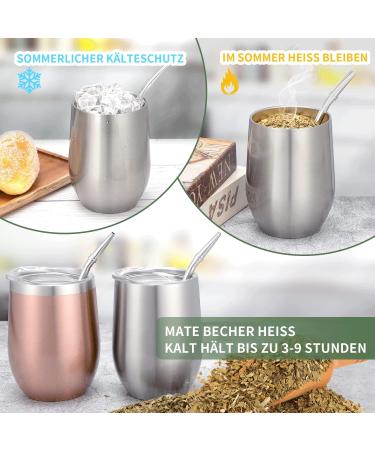 Telanks Mate Becher - 340ml Double-Walled Insulated Stainless Steel Mate Cup with Straw & Brush | Perfect Yerba Mate Mug (Silver) - Buy Online on SooperMarket.com