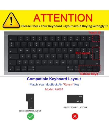 CaseBuy Premium Keyboard Cover for 2024 2023 MacBook Air 15.3 inch M2 M3 Chip A2941 & 2024 2023 2022 Macbook Air 13.6 inch M2 M3 A2681 EU Layout Keyboard Protector -Clear MacBook Air 13" 15"(2022-2024) - Buy Online on SooperMarket.com