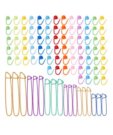 18 PCS Knitting Stitch Holders 6 Sizes Yarn Stitch Holder Set for Crochet Knitting Needle Aluminum Stitch Holders Safety Pins with 100 Locking Stitch Markers