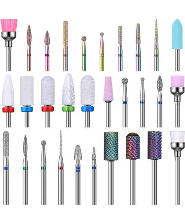 30 Pieces Nail Drill Bits Set 3/32 Inch Ceramic Efile Nail Drill Bits Diamond Cuticle Electric Nail File Carbide Cuticle Remover Bits for Home Salon Acrylic Gel Nail Manicure Pedicure Tools