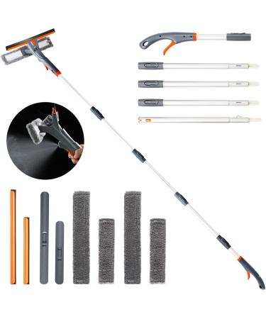 eazer 76'' Spray Window Squeegee Cleaner Tool, 3-in-1 Window Washer Cleaning Kit with Extension Pole, Window Washing Equipment with 10.5/14-Inch Adjustable Head for Indoor/Outdoor Glass - 4pads