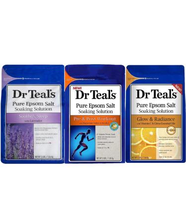 Dr Teal's Epsom Salt Bath Variety Gift Set (3 Pack 3lbs Ea.) - Pre & Post Workout Lavender & Vitamin C & Citrus - Essential Oils Blended with Pure Epsom Salt Relieves Aches & Alleviate Daily Stress