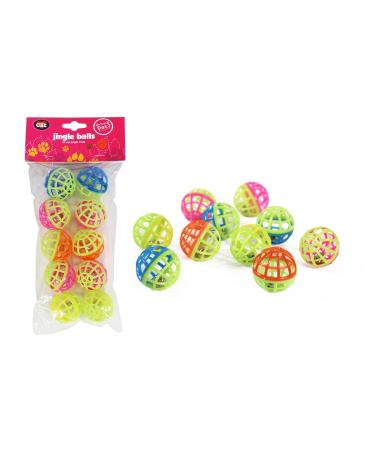 Plastic cat kitten play balls jingle bell assorted colours pack of 10 games trea