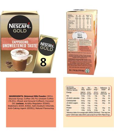 Nescafe Gold Cappuccino Unsweetened Taste Bundle With Reusable Coffee Cup & Coffee Stirrer Sticks | Cappuccino Sachets | Individually Wrapped Coffee Sachets | Compatible With Lovers Of Nescafe Gold - Buy Online on SooperMarket.com