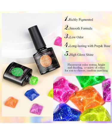 MEET ACROSS Neon Reflective Glitter Gel Nail Polish Set - Shimmery Sparkly Gel Art Varnish Kit for DIY Manicure - Soak Off LED Lamp Included - Buy Online on SooperMarket.com