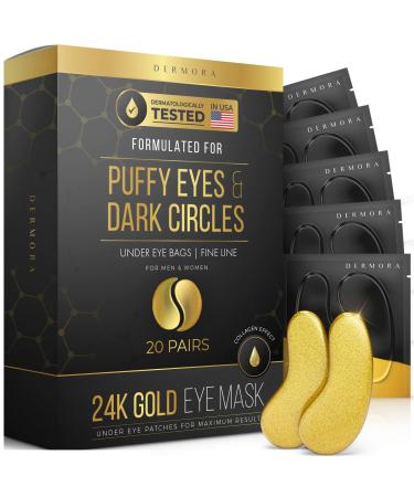 DERMORA 24K Gold Eye Mask 20 Pairs Puffy Eyes and Dark Circles Treatments - 20 Pairs