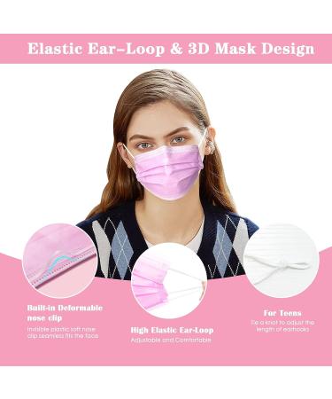CB-Beautiful 100 Pcs Pink Disposable 3 Ply Earloop Face Masks for Adults - Buy Online on SooperMarket.com