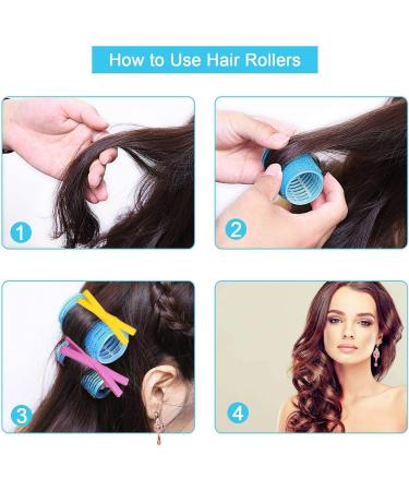 Jumbo Hair Rollers Set Self Grip Curlers For Long Hair No Heat Heatless Hair Rollers With Clips & Comb 24 Packs (Blue 24Pcs) - Buy Online on SooperMarket.com