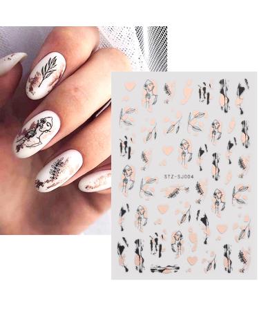 9 Sheets Gold Nail Art Stickers - Self-Adhesive 3D Decals for Nail Design - Abstract Line, Leopard Print, Leaves, Flower Sliders - French Manicure Decoration - Design 2 - Buy Online on SooperMarket.com