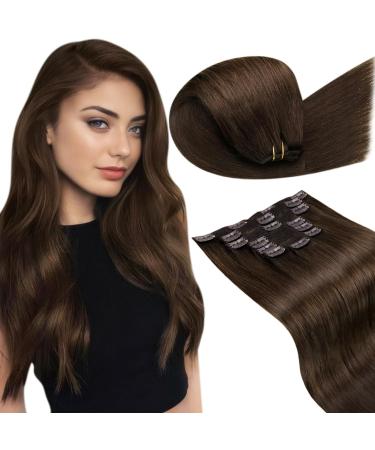 Laavoo brown clip in extensions real hair remy hair 135g real hair extensions clip in dark brown hair extension real hair clip in extensions full of head #4 55cm 7PCs 55cm-135g 1.3 #4