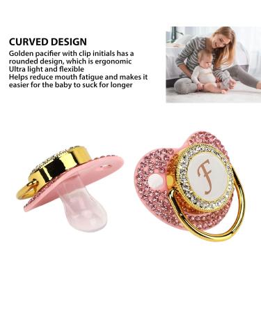 Gold Baby Pacifier Set - Rhinestone Covered Lightweight Pacifier for 6-18 Months - Stylish & Safe Home Use (Letter F) - Buy Online on SooperMarket.com