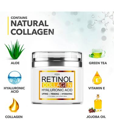 Retinol and Collagen Facial Moisturizer with Hyaluronic Acid - Anti Aging Day/Night Cream for Hydrating Wrinkle Reduction - Suitable for All Skin Types - Men & Women - Buy Online on SooperMarket.com