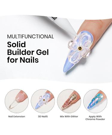 MIZHSE Solid Nail Builder Gel and 3D Nail Gel Kit All in 1 Kits with Chrome Powder and Silicone Nail Art Sculpture Pen Clear Gel Nail Extension 3D Sculpting Gel for Nails Strengthen Gel for Nails Art - Buy Online on SooperMarket.com