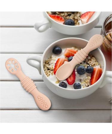 Vicloon Baby Fork and Spoon Set - 2Pcs Silicone Baby Weaning Spoon Set for Self Feeding - Easy Grip Toddler Cutlery Kit - Soft Infant Toddler Spoon in Orange - Buy Online on SooperMarket.com