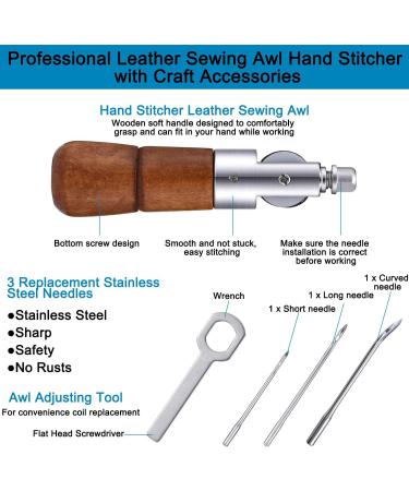 12 Pieces Leather Sewing Awl Kit with Accessories Set - Hand Stitcher Tool, Needles, Thread Spools - for Leather & Fabric - Buy Online on SooperMarket.com