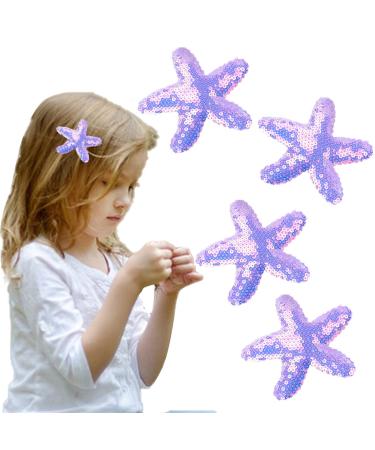 Starfish Hair Clips Sequins Hair Pins Sea Star Hair Barrettes Glitter Hair Alligator Clips for Women Girls Purple Hair Accessories Cute Headpiece Birthday Party Supplies 4PCS