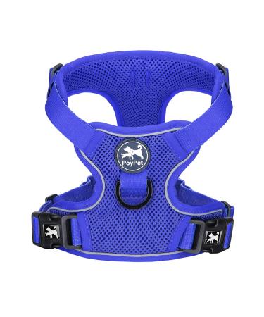 POPOTET Reflective soft breathable dog harness made of mesh suffocation -free double padded vest with adjustable neck and breast (royal blue l) l (1 Pack) royal blue