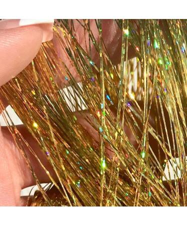 Gold Hair Tinsel Extensions - 250 Strands Holographic Sparkle Glitter for Women - Synthetic Straight Hair Decoration - 1200 Gold Strands - Buy Online on SooperMarket.com