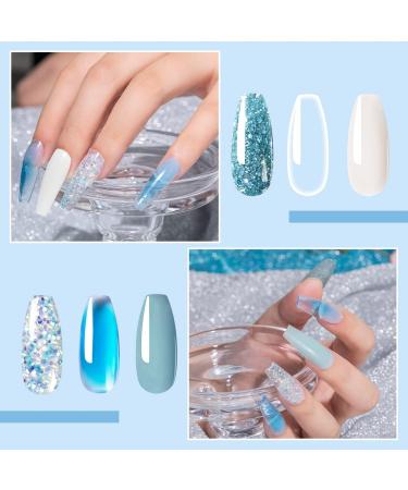 ROSALIND Blue Poly Nail Gel Set - 6 PCS Nail Extensions Gel, Clear Glitter Jelly Poly Nails, White Blue Sparkle Art - 15ML - Buy Online on SooperMarket.com