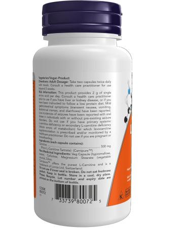 NOW L-carnitine 500mg 60 Veg Capsules 60 Count 60 count (Pack of 1) - Buy Online on SooperMarket.com
