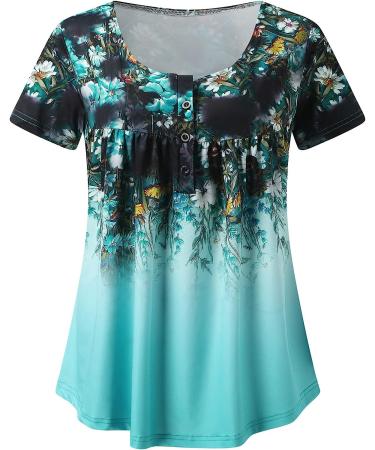 JEGULV Plus Size Green Boho Floral Print Tee - Women's Short Sleeve Tunic - Buy Online on SooperMarket.com