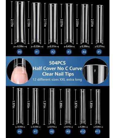 504PCS XXL Clear Square Nail Tips for Acrylic Nails - Professional Long Fake Nails for Nail Salon and DIY Nail Art - Half Cover Ballerina Coffin French Nails with Bag - Buy Online on SooperMarket.com