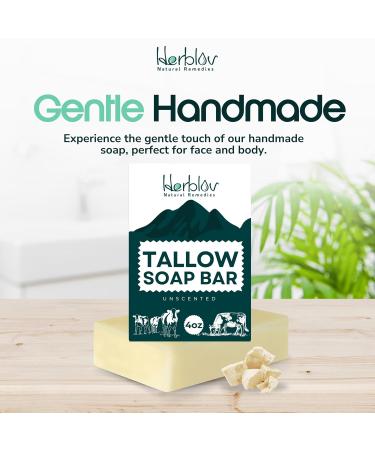 Beef Tallow Soap Bar | All Natural Grass Fed Unscented | Moisturizing for Eczema & Sensitive Skin | Handcrafted in USA - Buy Online on SooperMarket.com