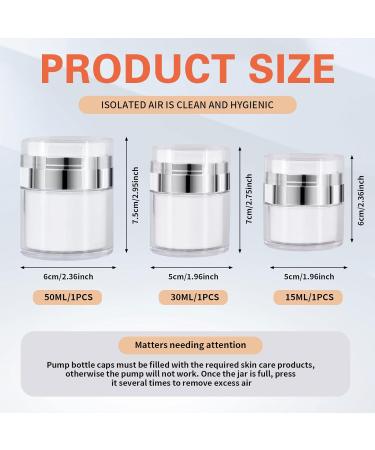 3Pcs Portable Airless Pump Cosmetic Containers - 15ml, 30ml, 50ml Sizes - Refillable Travel Bottles for Lotions, Creams, Makeup - Buy Online on SooperMarket.com