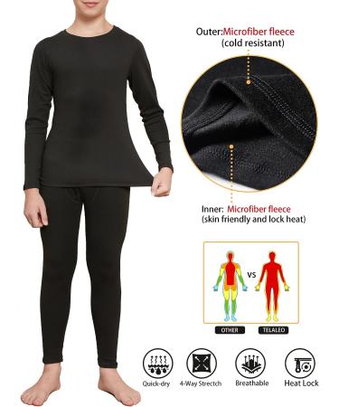 TELALEO Boys Double Fleece Lined Thermal Underwear Set - Black, Large - Buy Online on SooperMarket.com