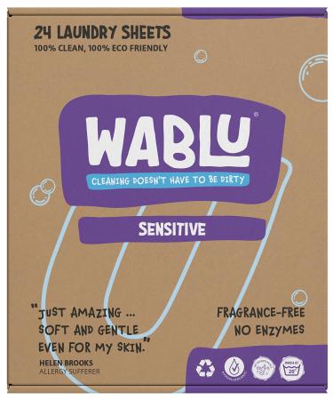 WABLU Fragrance Free Laundry Detergent Sheets | Non-BIO (no enzymes) | Hypoallergic | For use with sensitive skin and delicate fabrics | 24 Washes