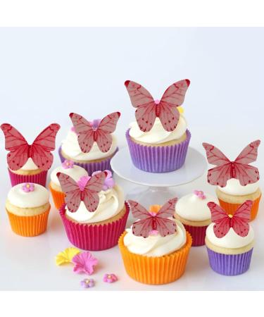 Arthsdite 40Pcs Edible Wafer Paper Butterfly Cupcake Toppers 3D Cake Realistic Pastel Butterfly Decoration for Birthday Party Wedding Food Decorations - Pink Pink 2 - Buy Online on SooperMarket.com