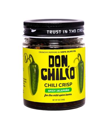Don Chilio Chile Crisp  Crunchy Sliced Jalapenos Fried Chili Peppers in Hot Seasoned Oil  Mild - 0 Carb Keto - Use as Topping, Sauce, Condiment, Salsa Alternative (5oz Jar)