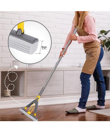 Kphico PVA Sponge Mop with 3 Heads | Extendable Handle | Self-Wringing | for Hardwood, Laminate, Tile, Marble, Ceramic Floors | A-Gray+Yellow - Buy Online on SooperMarket.com