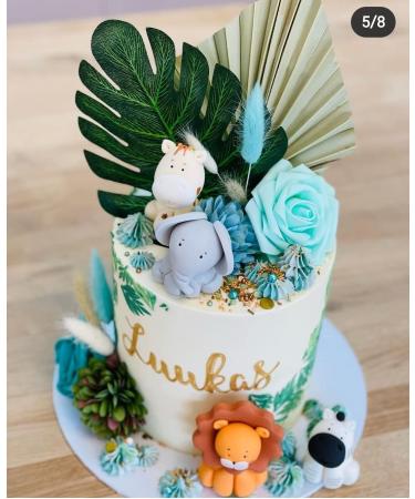 Personalised Animals Cake Toppers Set Edible Panda Lion Zebra Elephant Giraffe Monkey Decorations with an Edible Glue Set of 5 - Buy Online on SooperMarket.com