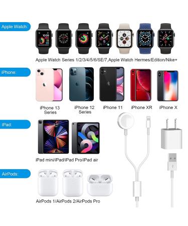 Apple MFi Certified 2 in 1 iPhone & Watch Charger - Magnetic iWatch Charging Cable with USB Wall Charger - Compatible with Apple Watch Series & iPhone 14/13/12/Pro/Max/XR/X - 6.6 FT - Buy Online on SooperMarket.com