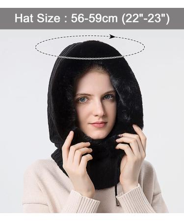 Feoya Storm Hood Ladies Balaclava - Winter Warm Fleece Ski Cap & Neck Warmer - Black Cycling Hat & Scarf - Buy Online on SooperMarket.com